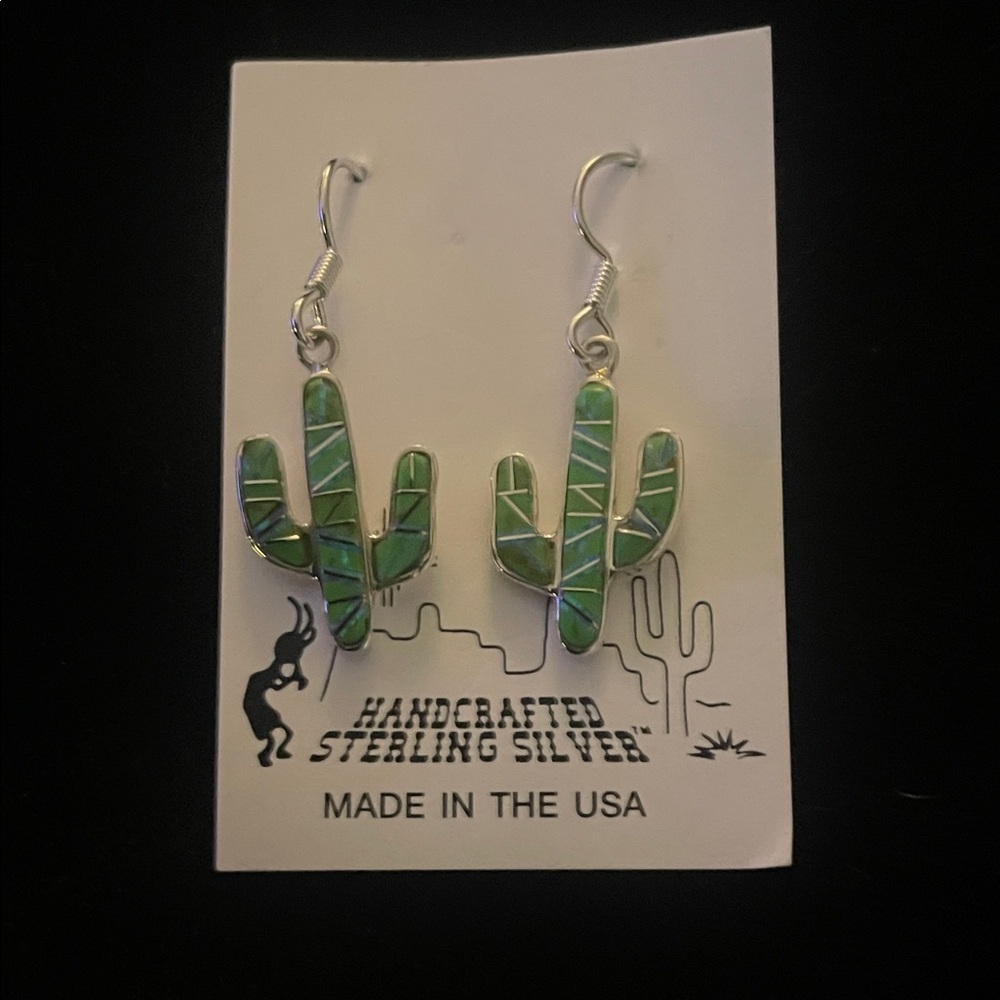 Green Cactus Sterling Silver Earrings